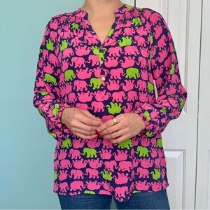 Pink and Green Elephant Print Women's Top